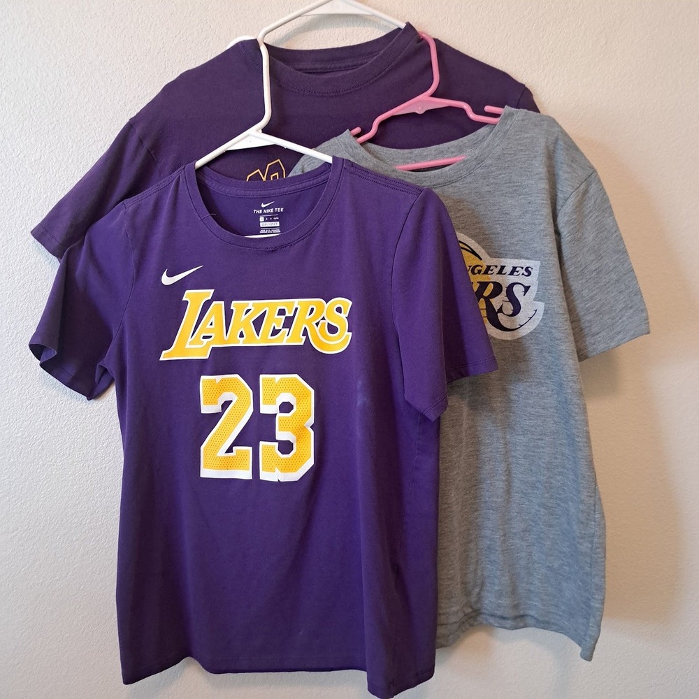 Nike Lakers Youth T-Shirt Bundle LeBron James 23 Purple Grey Kids Large 14-16